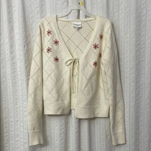 Willow and Wind Cream Cardigan with Pink Floral Accents